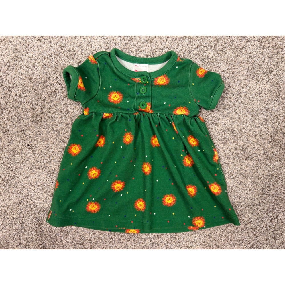 Hanna Andersson Dress Lion Star Print 70 6-12M Green Casual Organic Cotton‎ Knit